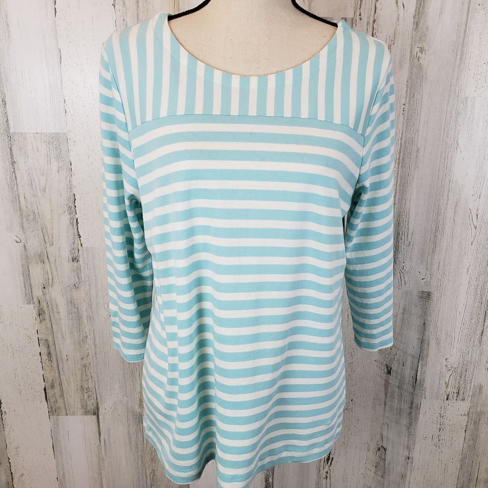Talbots Striped Button Sleeve Top Sz X